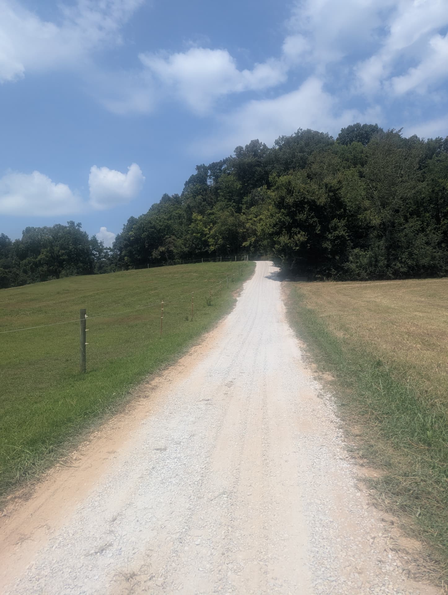 Finished gravel driveway repair and resurfacing on a rural Columbia, Tennessee property.